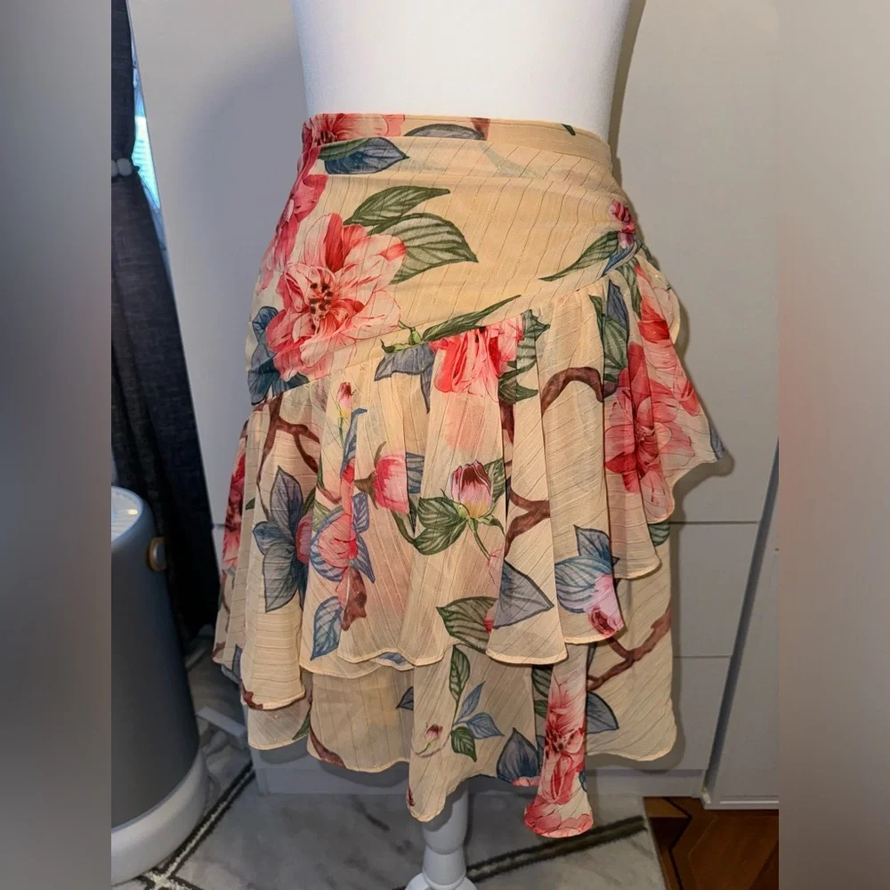 NWT MAC DUGGAL 2 PCS SET TOP AND SKIRT FLORAL CHIFFON DRESS RUFFLE FLOWY MINI - Picture 5 of 6